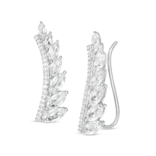 Marquise and Round Lab-Created White Sapphire Graduated Curved Bar Crawler Earrings in Sterling Silver