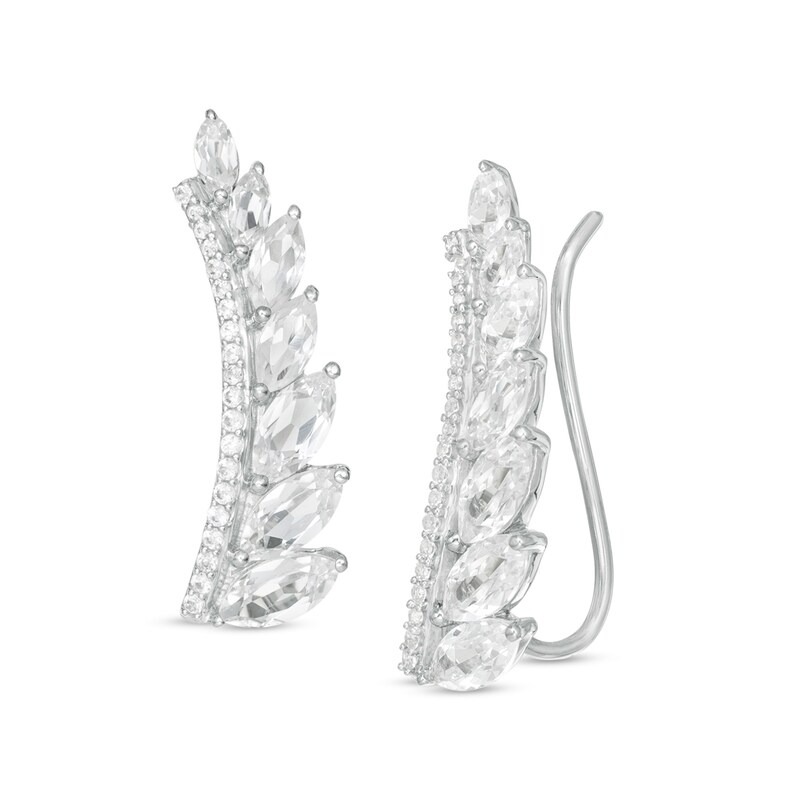 Marquise and Round Lab-Created White Sapphire Graduated Curved Bar Crawler Earrings in Sterling Silver|Peoples Jewellers