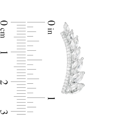 Marquise and Round Lab-Created White Sapphire Graduated Curved Bar Crawler Earrings in Sterling Silver