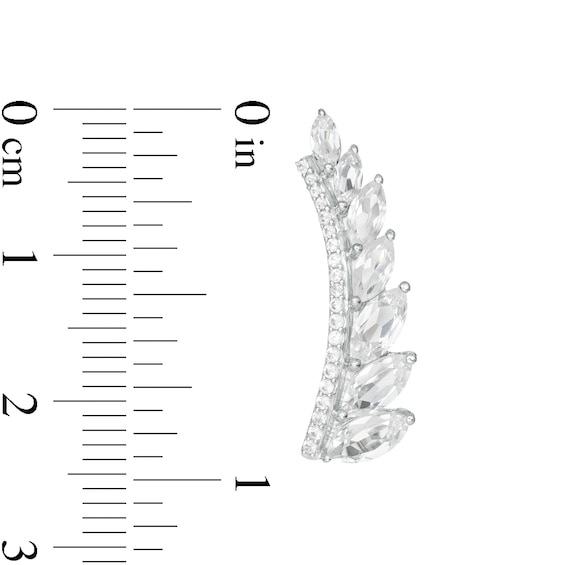 Marquise and Round Lab-Created White Sapphire Graduated Curved Bar Crawler Earrings in Sterling Silver