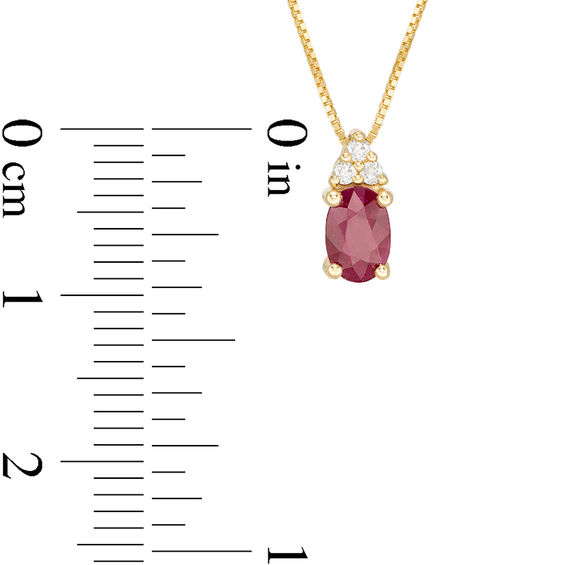 Oval Certified Ruby and 0.04 CT. T.W. Diamond Tri-Top Pendant in 10K Gold