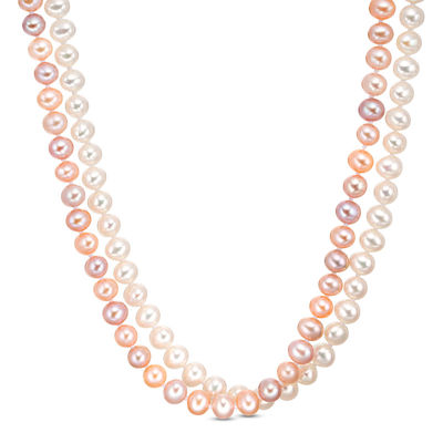 Dyed Multi-Colour and White Freshwater Cultured Pearl Double Strand Necklace with Sterling Silver Filigree Clasp-16"