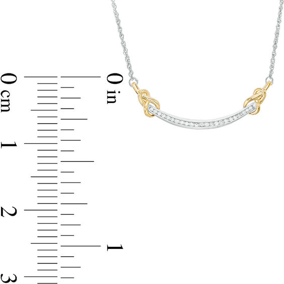 0.145 CT. T.W. Diamond Love Knot Curved Bar Necklace in Sterling Silver and 10K Gold - 16.43"