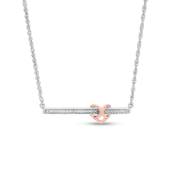 0.065 CT. T.W. Diamond Infinity Heart Bar Necklace in Sterling Silver and 10K Rose Gold - 16.86"