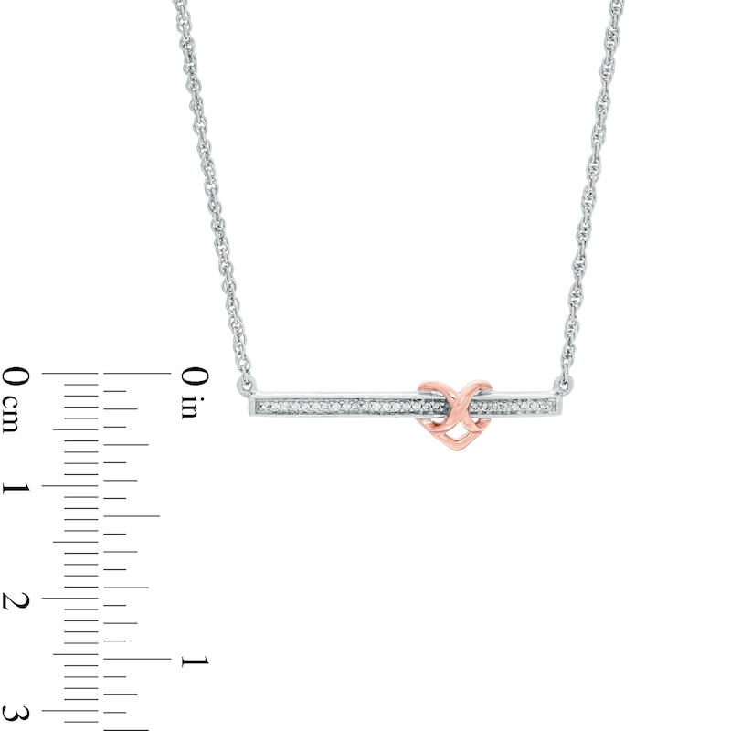 0.065 CT. T.W. Diamond Infinity Heart Bar Necklace in Sterling Silver and 10K Rose Gold - 16.86"