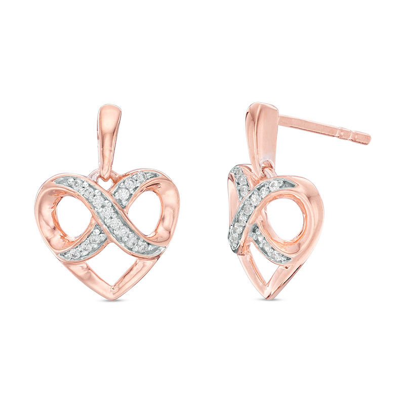 0.065 CT. T.W. Diamond Infinity Heart Drop Earrings in 10K Rose Gold|Peoples Jewellers