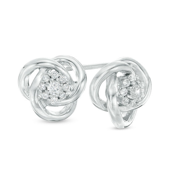 0.18 CT. T.W. Diamond Frame Love Knot Stud Earrings in Sterling Silver