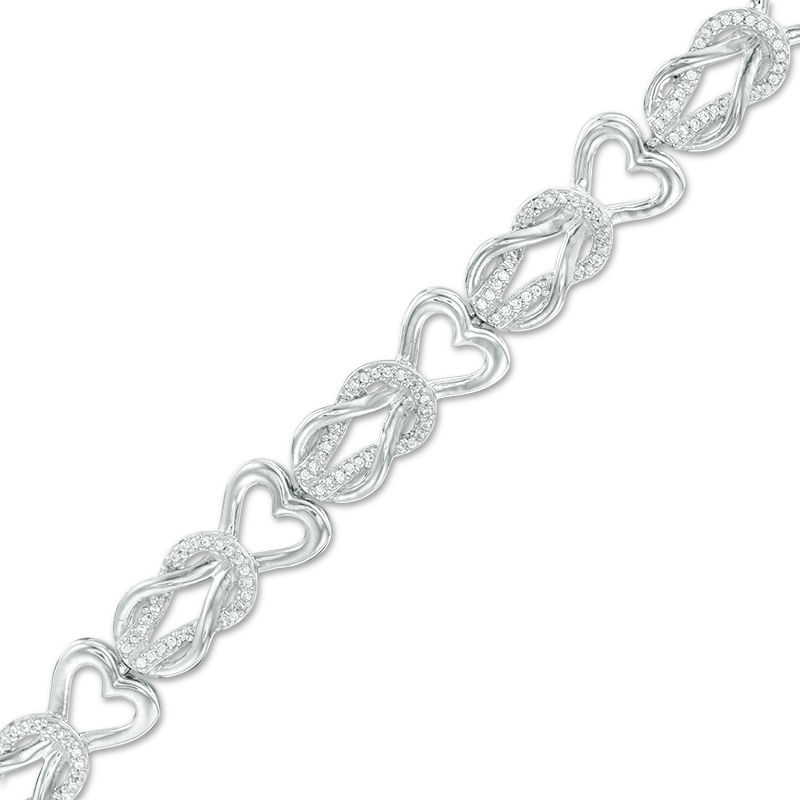 0.46 CT. T.W. Diamond Heart Double Knot Bracelet in Sterling Silver