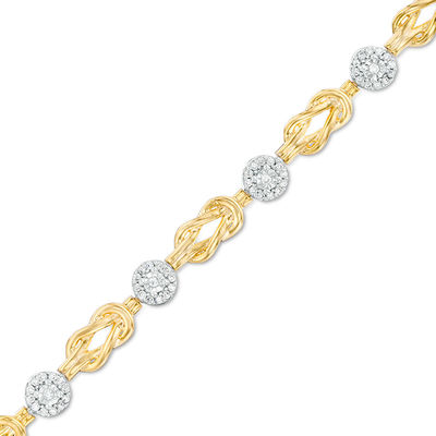 0.58 CT. T.W. Composite Diamond Double Knot Alternating Bracelet in Sterling Silver with 14K Gold Plate