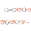 Thumbnail Image 1 of 0.18 CT. T.W. Diamond Love Knot Heart and Open Circle Alternating Bracelet in Sterling Silver and 10K Rose Gold - 7.25"