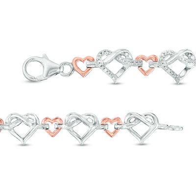 0.085 CT. T.W. Diamond Love Knot Heart Bracelet in Sterling Silver and 10K Rose Gold