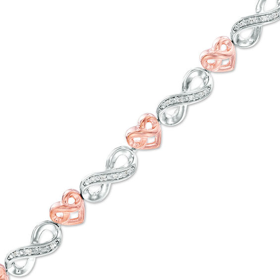 0.115 CT. T.W. Diamond Infinity Heart Bracelet in Sterling Silver and 10K Rose Gold