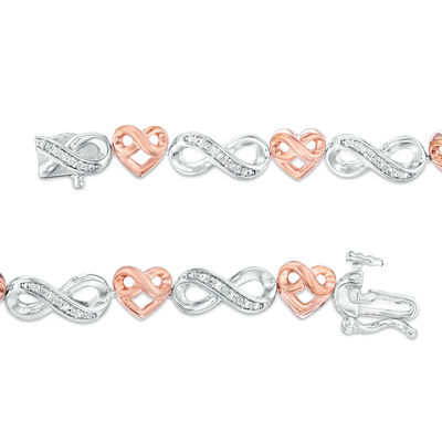 0.115 CT. T.W. Diamond Infinity Heart Bracelet in Sterling Silver and 10K Rose Gold