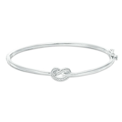 0.065 CT. T.W. Diamond Love Knot Pretzel Bangle in Sterling Silver