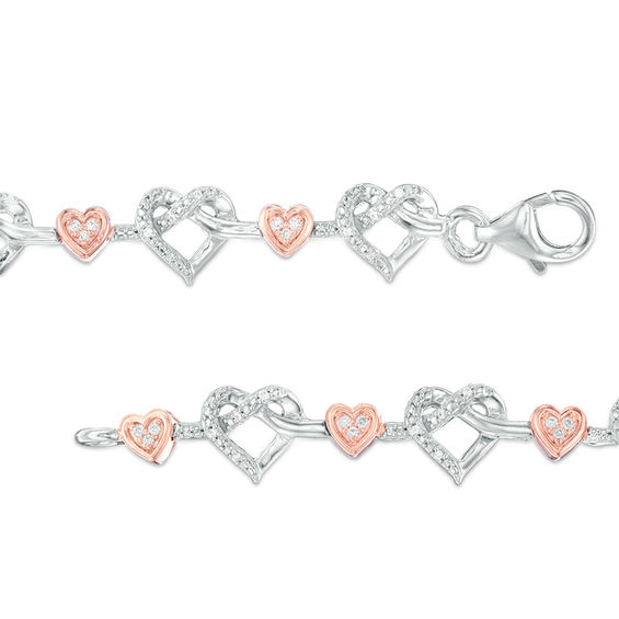 0.23 CT. T.W. Diamond Infinity Love Knot Bracelet in Sterling Silver and 10K Rose Gold