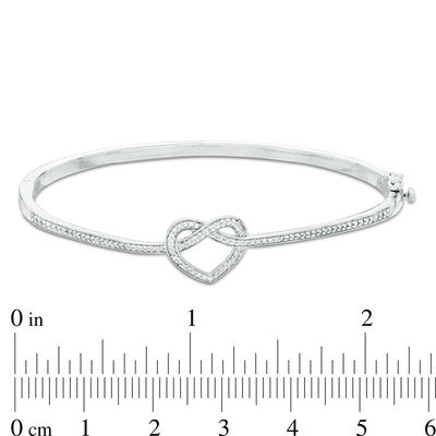 0.145 CT. T.W. Diamond Love Knot Heart Bangle in Sterling Silver