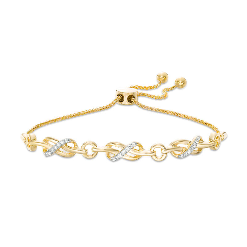 0.145 CT. T.W. Diamond Triple Infinity Knot Bolo Bracelet in Sterling Silver with 14K Gold Plate - 9.5"|Peoples Jewellers