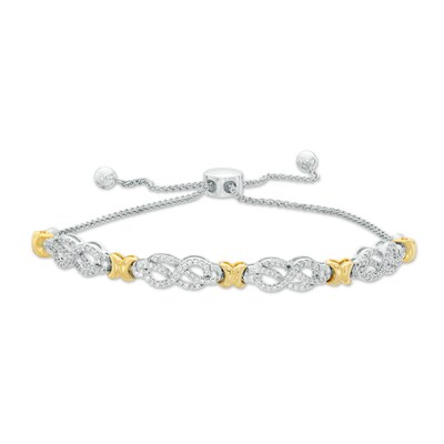 0.38 CT. T.W. Diamond Infinity Knot and "X" Bolo Bracelet in Sterling Silver with 14K Gold Plate - 9.5"