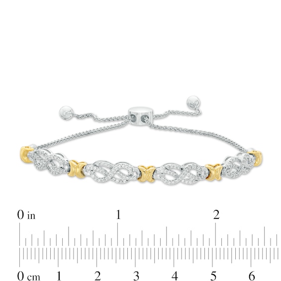 0.38 CT. T.W. Diamond Infinity Knot and "X" Bolo Bracelet in Sterling Silver with 14K Gold Plate - 9.5"