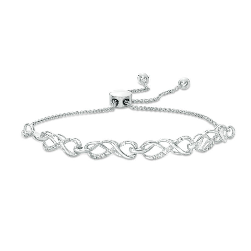 0.065 CT. T.W. Diamond Infinity Knot Bolo Bracelet in Sterling Silver - 9.5"