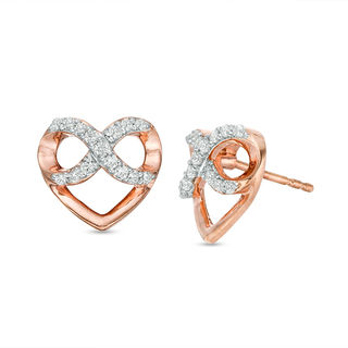 0.18 CT. T.W. Diamond Infinity Heart Stud Earrings in 10K Rose Gold