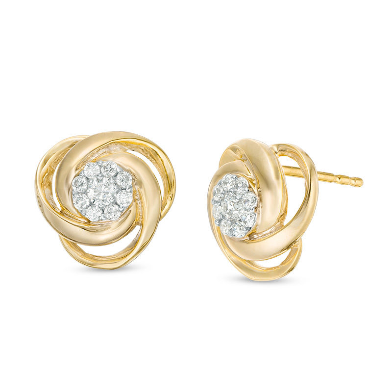0.23 CT. T.W. Diamond Frame Love Knot Stud Earrings in 10K Gold|Peoples Jewellers