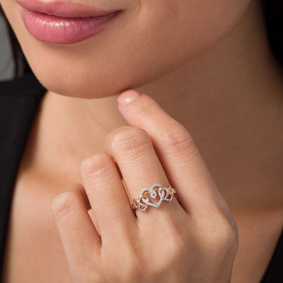 0.065 CT. T.W. Diamond Interlocking Infinity Hearts Ring in Sterling Silver and 10K Rose Gold