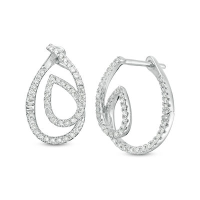 0.33 CT. T.W. Diamond Looped Teardrop Earrings in 10K White Gold