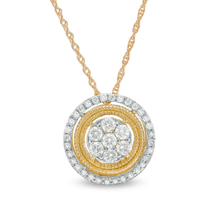0.33 CT. T.W. Composite Diamond Frame Vintage-Style Medallion Pendant in 10K Gold|Peoples Jewellers