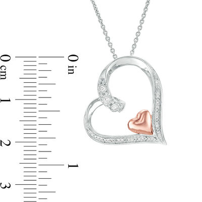 0.10 CT. T.W. Diamond Tilted Heart Within Heart Pendant in Sterling Silver and 10K Rose Gold