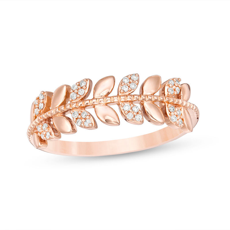 0.10 CT. T.W. Diamond Vine with Leaves Ring in 10K Rose Gold|Peoples Jewellers