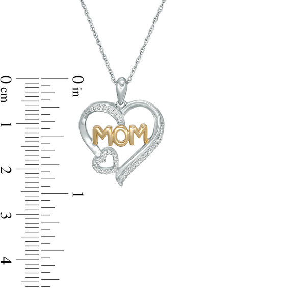 0.10 CT. T.W. Diamond Double Heart "MOM" Pendant in Sterling Silver and 10K Gold