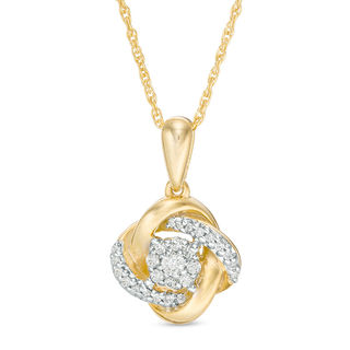 0.146 CT. T.W. Diamond Frame Love Knot Pendant in 10K Gold