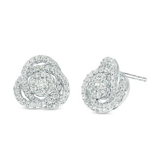 0.58 CT. T.W. Diamond Frame Love Knot Stud Earrings in 10K White Gold