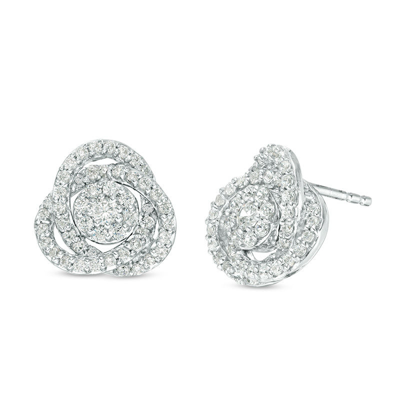 0.58 CT. T.W. Diamond Frame Love Knot Stud Earrings in 10K White Gold|Peoples Jewellers