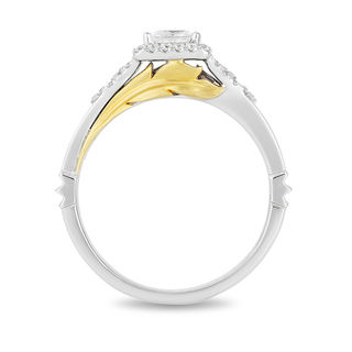 Enchanted Disney Pocahontas 0.69 CT. T.W. Princess-Cut Diamond Frame Feather Engagement Ring in 14K Two-Tone Gold