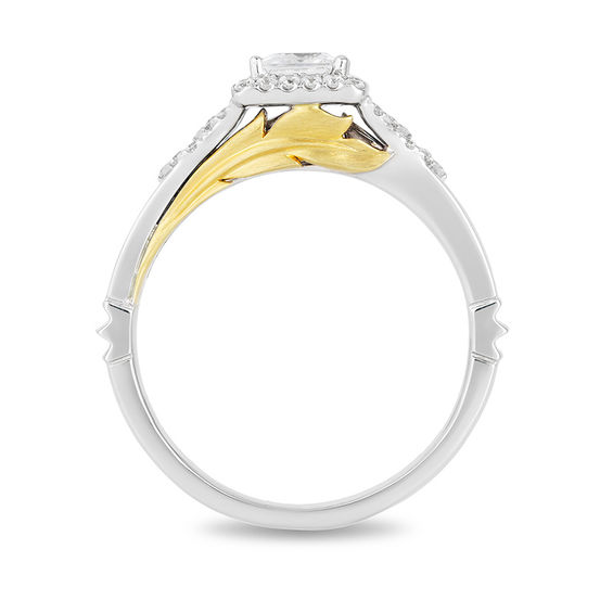 Enchanted Disney Pocahontas 0.69 CT. T.W. Princess-Cut Diamond Frame Feather Engagement Ring in 14K Two-Tone Gold