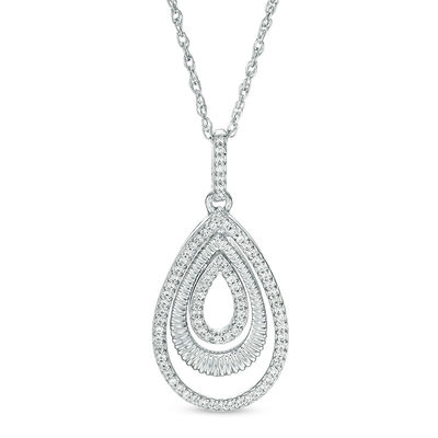 0.145 CT. T.W. Diamond and Textured Triple Teardrop Pendant in Sterling Silver