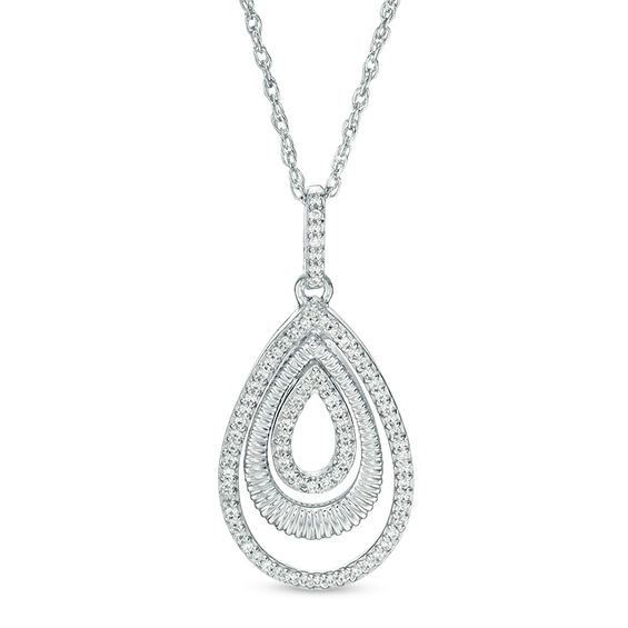 0.145 CT. T.W. Diamond and Textured Triple Teardrop Pendant in Sterling Silver