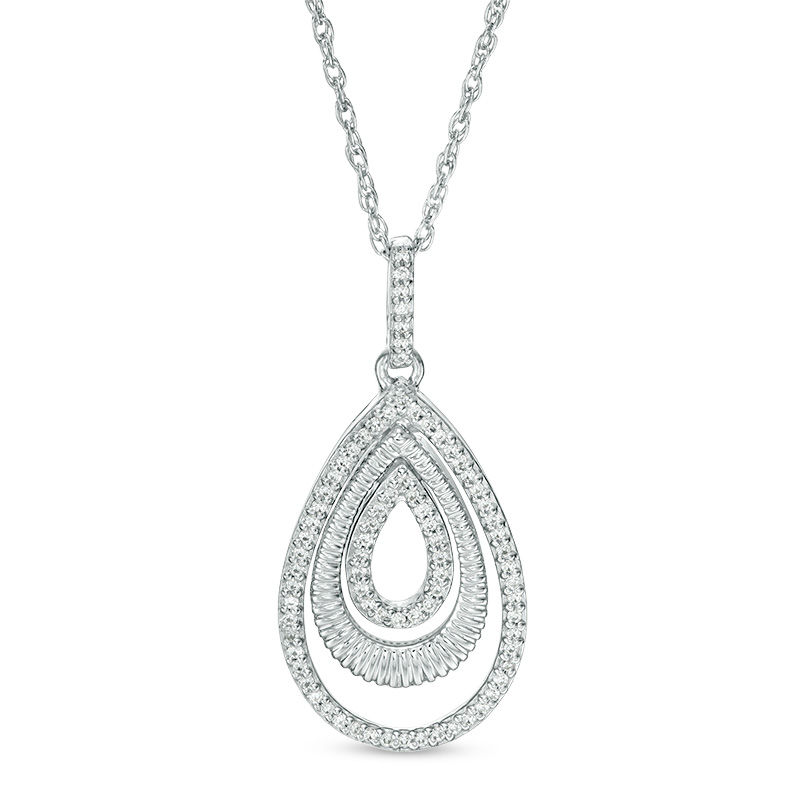 0.145 CT. T.W. Diamond and Textured Triple Teardrop Pendant in Sterling Silver|Peoples Jewellers