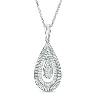 0.146 CT. T.W. Diamond and Textured Teardrop Pendant in Sterling Silver