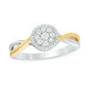 Thumbnail Image 0 of 0.18 CT. T.W. Diamond and Textured Double Frame Twist Promise Ring in Sterling Silver with 14K Gold Plate