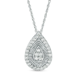 0.29 CT. T.W. Diamond and Textured Teardrop Pendant in 10K White Gold