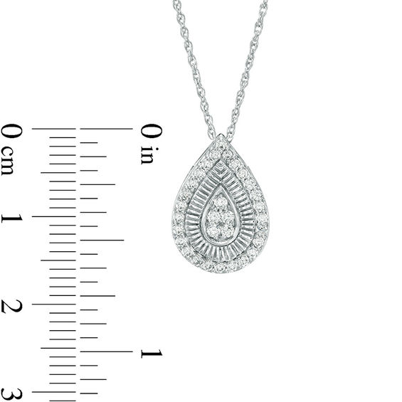 0.29 CT. T.W. Diamond and Textured Teardrop Pendant in 10K White Gold