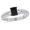 Thumbnail Image 0 of 0.98 CT. T.W. Emerald-Cut Enhanced Black and White Diamond Double Row Engagement Ring 14K White Gold