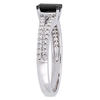 Thumbnail Image 1 of 0.98 CT. T.W. Emerald-Cut Enhanced Black and White Diamond Double Row Engagement Ring 14K White Gold