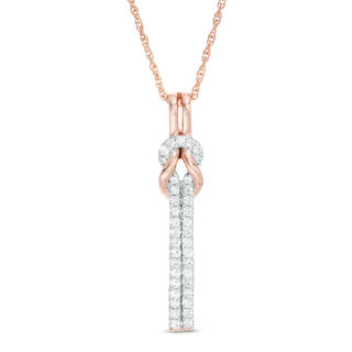 0.23 CT. T.W. Diamond Knot Vertical Bar Pendant in 10K Rose Gold (J/I3)