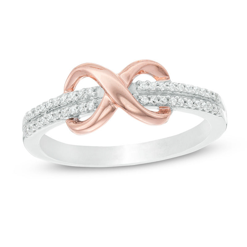 0.116 CT. T.W. Diamond Infinity Knot Ring in Sterling Silver and 10K Rose Gold|Peoples Jewellers