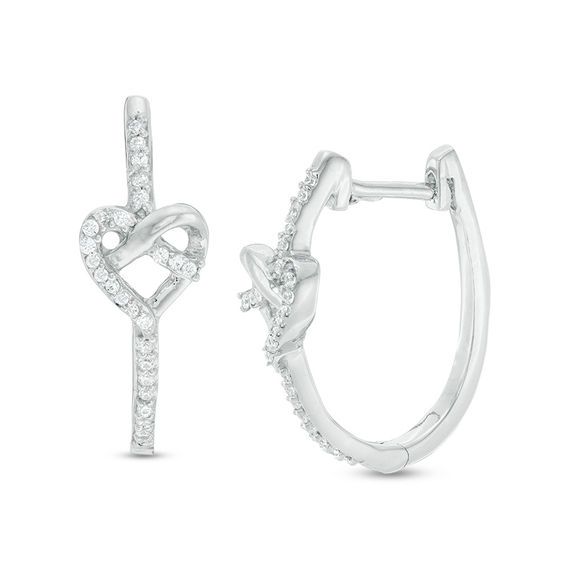 0.148 CT. T.W. Diamond Heart on Hoop Earrings in Sterling Silver