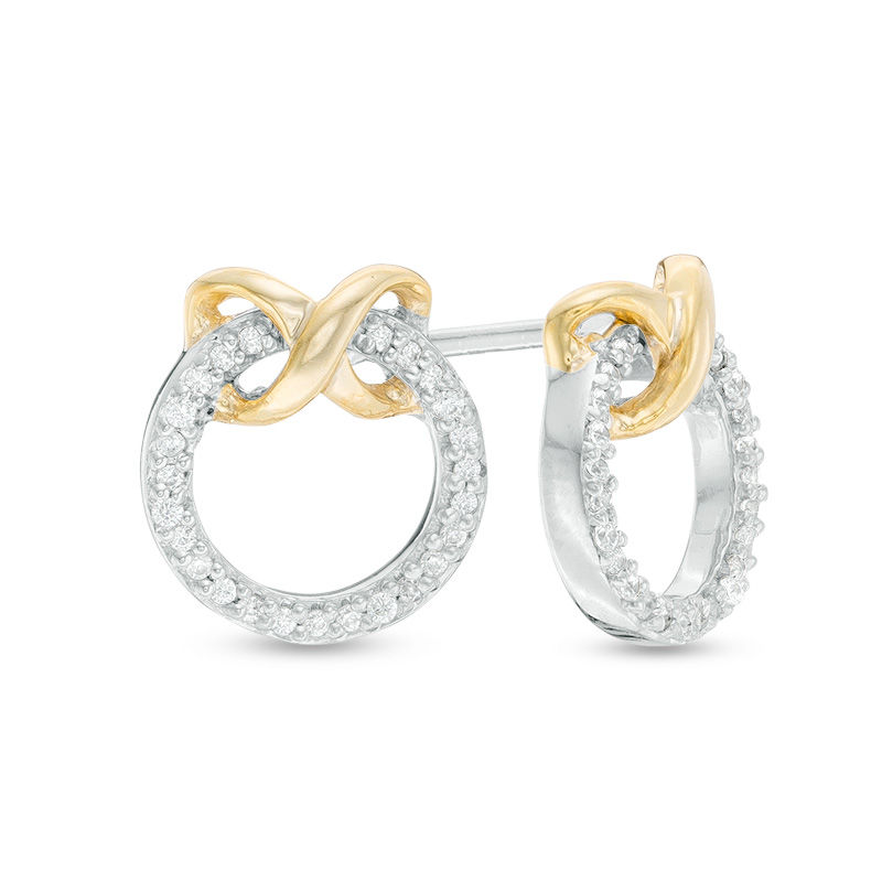 0.065 CT. T.W. Diamond Infinity Knot Open Circle Drop Earrings in Sterling Silver and 10K Gold|Peoples Jewellers